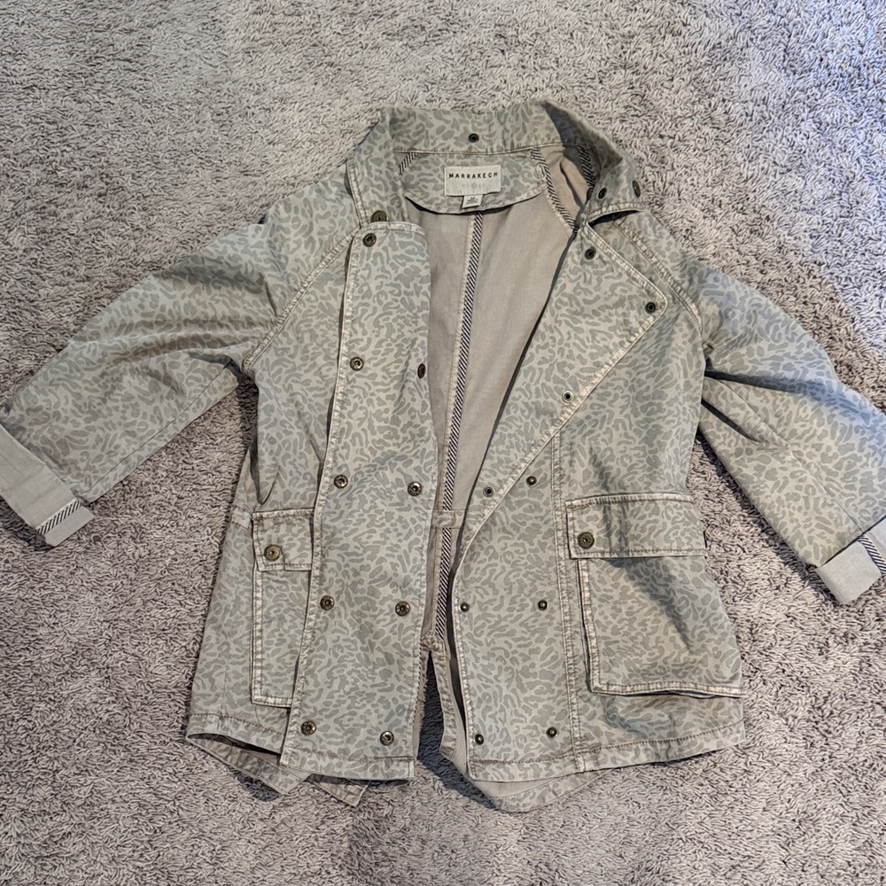 Anthropologie Marrakech leopard khaki safari snap jacket medium